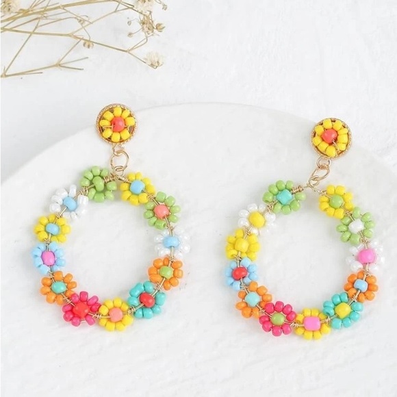 🆕✨ BOGO! Boho Hippie Flower child beaded dangle earrings NEW Boutique - Picture 2 of 6